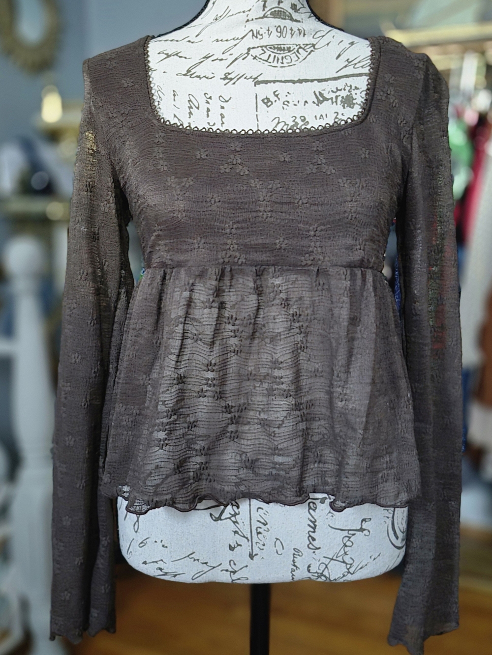Chocolate Brown Sheer Babydoll Blouse Small